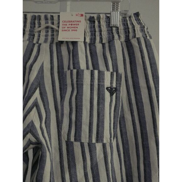 Roxy Women's Oceanside Striped Drawstring Pockets Linen Pants XL - Picture 2 of 12